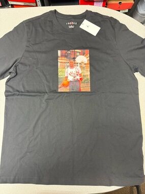 Jordan Black Short-Sleeve Tee with Center Basketball Photo Graphic